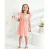 imageKucnuzki Baby Girl Clothes Toddler Girls Summer Dress Ruffle Fly Sleeve Casual Sundress Square Neck Cute Outfit for KidsPink