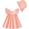 imageKucnuzki Baby Girl Clothes Toddler Girls Summer Dress Ruffle Fly Sleeve Casual Sundress Square Neck Cute Outfit for KidsPink