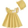 imageKucnuzki Baby Girl Clothes Toddler Girls Summer Dress Ruffle Fly Sleeve Casual Sundress Square Neck Cute Outfit for KidsYellow