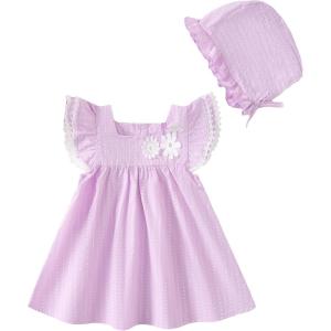 imageKucnuzki Baby Girl Clothes Toddler Girls Summer Dress Ruffle Fly Sleeve Casual Sundress Square Neck Cute Outfit for KidsPurple
