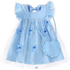imageKucnuzki Baby Girl Clothes Toddler Girls Summer Fairy Tulle Dress Ruffle Fly Sleeve Casual Sundress Cute Outfit for KidsBlue