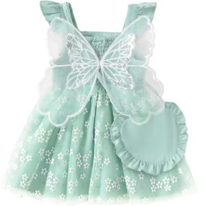 imageKucnuzki Baby Girl Clothes Toddler Girls Summer Fairy Tulle Dress Ruffle Fly Sleeve Casual Sundress Cute Outfit for KidsGreen Butterfly