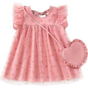 imageKucnuzki Baby Girl Clothes Toddler Girls Summer Fairy Tulle Dress Ruffle Fly Sleeve Casual Sundress Cute Outfit for KidsLight Pink