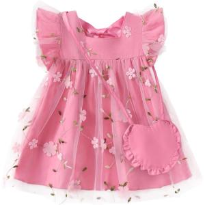 imageKucnuzki Baby Girl Clothes Toddler Girls Summer Fairy Tulle Dress Ruffle Fly Sleeve Casual Sundress Cute Outfit for KidsPink