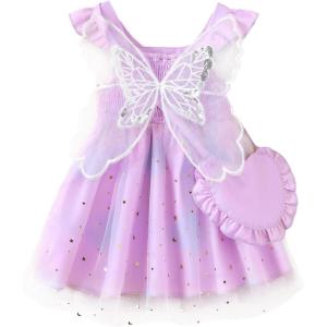 imageKucnuzki Baby Girl Clothes Toddler Girls Summer Fairy Tulle Dress Ruffle Fly Sleeve Casual Sundress Cute Outfit for KidsPurple Butterfly