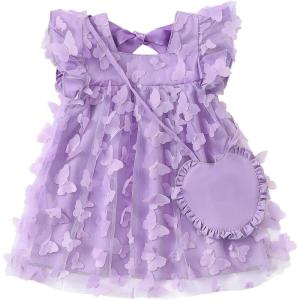 imageKucnuzki Baby Girl Clothes Toddler Girls Summer Fairy Tulle Dress Ruffle Fly Sleeve Casual Sundress Cute Outfit for KidsViolet Butterfly