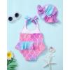 imageKucnuzki Baby Girl Swimsuit Newborn One Piece Bathing Suit Bow Tie Bikini Tankini Infant Swimwear with HatColorful