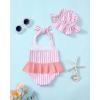 imageKucnuzki Baby Girl Swimsuit Newborn One Piece Bathing Suit Bow Tie Bikini Tankini Infant Swimwear with HatPink Strip