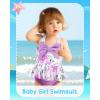 imageKucnuzki Baby Girl Swimsuit Newborn One Piece Bathing Suit Bow Tie Bikini Tankini Infant Swimwear with HatPurple Flower