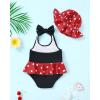 imageKucnuzki Baby Girl Swimsuit Newborn One Piece Bathing Suit Bow Tie Bikini Tankini Infant Swimwear with HatRed Black