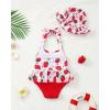 imageKucnuzki Baby Girl Swimsuit Newborn One Piece Bathing Suit Bow Tie Bikini Tankini Infant Swimwear with HatStrawberry