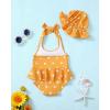 imageKucnuzki Baby Girl Swimsuit Newborn One Piece Bathing Suit Bow Tie Bikini Tankini Infant Swimwear with HatYellow