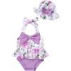 imageKucnuzki Baby Girl Swimsuit Newborn One Piece Bathing Suit Bow Tie Bikini Tankini Infant Swimwear with HatPurple Flower