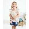 imageKucnuzki Baby Girl Clothes Toddler Girl Summer Two Piece Outfit Kids Ruffle Sleeveless Plaid Tops Denim Jeans Shorts SetBeige