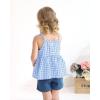 imageKucnuzki Baby Girl Clothes Toddler Girl Summer Two Piece Outfit Kids Ruffle Sleeveless Plaid Tops Denim Jeans Shorts SetBlue