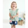 imageKucnuzki Baby Girl Clothes Toddler Girl Summer Two Piece Outfit Kids Ruffle Sleeveless Plaid Tops Denim Jeans Shorts SetGreen