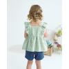 imageKucnuzki Baby Girl Clothes Toddler Girl Summer Two Piece Outfit Kids Ruffle Sleeveless Plaid Tops Denim Jeans Shorts SetGreen