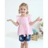 imageKucnuzki Baby Girl Clothes Toddler Girl Summer Two Piece Outfit Kids Ruffle Sleeveless Plaid Tops Denim Jeans Shorts SetPink