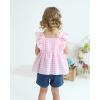 imageKucnuzki Baby Girl Clothes Toddler Girl Summer Two Piece Outfit Kids Ruffle Sleeveless Plaid Tops Denim Jeans Shorts SetPink