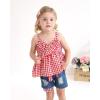 imageKucnuzki Baby Girl Clothes Toddler Girl Summer Two Piece Outfit Kids Ruffle Sleeveless Plaid Tops Denim Jeans Shorts SetRed