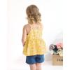 imageKucnuzki Baby Girl Clothes Toddler Girl Summer Two Piece Outfit Kids Ruffle Sleeveless Plaid Tops Denim Jeans Shorts SetYellow