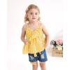 imageKucnuzki Baby Girl Clothes Toddler Girl Summer Two Piece Outfit Kids Ruffle Sleeveless Plaid Tops Denim Jeans Shorts SetYellow