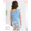 imageKucnuzki Little Toddler Girl Clothes Off Shoulder Tank Top Ruffle Halter Shirt Floral Shorts 2 Piece Set Summer OutfitsBlue
