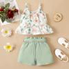 imageKucnuzki Toddler Baby Girl Clothes Summer Outfits Ruffle Sleeveless Linen Shirt Kid Short Set for GirlGreen