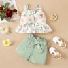 imageKucnuzki Toddler Baby Girl Clothes Summer Outfits Ruffle Sleeveless Linen Shirt Kid Short Set for GirlGreen