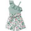 imageKucnuzki Little Toddler Girl Clothes Off Shoulder Tank Top Ruffle Halter Shirt Floral Shorts 2 Piece Set Summer OutfitsGreen
