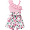 imageKucnuzki Little Toddler Girl Clothes Off Shoulder Tank Top Ruffle Halter Shirt Floral Shorts 2 Piece Set Summer OutfitsPink
