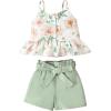 imageKucnuzki Toddler Baby Girl Clothes Summer Outfits Ruffle Sleeveless Linen Shirt Kid Short Set for GirlGreen