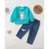 imageKucnuzki Toddler Baby Girl Clothes Long Sleeve Hoodie Crewneck Sweatshirt Denim Jeans Pants Fall Winter Baby Girl OutfitBlue Cat