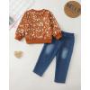 imageKucnuzki Toddler Baby Girl Clothes Long Sleeve Hoodie Crewneck Sweatshirt Denim Jeans Pants Fall Winter Baby Girl OutfitBrown Cow