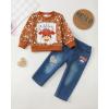 imageKucnuzki Toddler Baby Girl Clothes Long Sleeve Hoodie Crewneck Sweatshirt Denim Jeans Pants Fall Winter Baby Girl OutfitBrown Cow