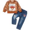 imageKucnuzki Toddler Baby Girl Clothes Long Sleeve Hoodie Crewneck Sweatshirt Denim Jeans Pants Fall Winter Baby Girl OutfitBrown Cow