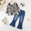 imageKucnuzki Toddler Kids Girls Clothes Short Sleeve Shirt Top Flare Denim Jeans 2 Piece Outfits For Girls Cute Clothing SetBlackl