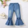 imageKucnuzki Toddler Kids Girls Clothes Short Sleeve Shirt Top Flare Denim Jeans 2 Piece Outfits For Girls Cute Clothing SetBlue Jeans