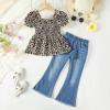 imageKucnuzki Toddler Kids Girls Clothes Short Sleeve Shirt Top Flare Denim Jeans 2 Piece Outfits For Girls Cute Clothing SetBrown
