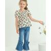 imageKucnuzki Toddler Kids Girls Clothes Short Sleeve Shirt Top Flare Denim Jeans 2 Piece Outfits For Girls Cute Clothing SetButterfly Jeans