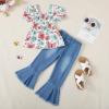 imageKucnuzki Toddler Kids Girls Clothes Short Sleeve Shirt Top Flare Denim Jeans 2 Piece Outfits For Girls Cute Clothing SetColorful Butterfly