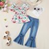 imageKucnuzki Toddler Kids Girls Clothes Short Sleeve Shirt Top Flare Denim Jeans 2 Piece Outfits For Girls Cute Clothing SetColorful Butterfly