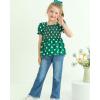 imageKucnuzki Toddler Kids Girls Clothes Short Sleeve Shirt Top Flare Denim Jeans 2 Piece Outfits For Girls Cute Clothing SetGreen
