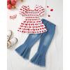 imageKucnuzki Toddler Kids Girls Clothes Short Sleeve Shirt Top Flare Denim Jeans 2 Piece Outfits For Girls Cute Clothing SetHeart Red