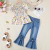 imageKucnuzki Toddler Kids Girls Clothes Short Sleeve Shirt Top Flare Denim Jeans 2 Piece Outfits For Girls Cute Clothing SetPurple