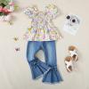 imageKucnuzki Toddler Kids Girls Clothes Short Sleeve Shirt Top Flare Denim Jeans 2 Piece Outfits For Girls Cute Clothing SetPurple