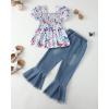 imageKucnuzki Toddler Kids Girls Clothes Short Sleeve Shirt Top Flare Denim Jeans 2 Piece Outfits For Girls Cute Clothing SetPurple Butterfly