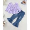 imageKucnuzki Toddler Kids Girls Clothes Short Sleeve Shirt Top Flare Denim Jeans 2 Piece Outfits For Girls Cute Clothing SetPurple Flowerl