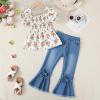 imageKucnuzki Toddler Kids Girls Clothes Short Sleeve Shirt Top Flare Denim Jeans 2 Piece Outfits For Girls Cute Clothing SetYellow Flower