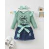 imageKucnuzki Baby Girl Clothes Newborn Baby Girl Outfit Long Sleeve Romper Jean Denim Skirt Set Infant Baby Clothe for GirlsLight Green